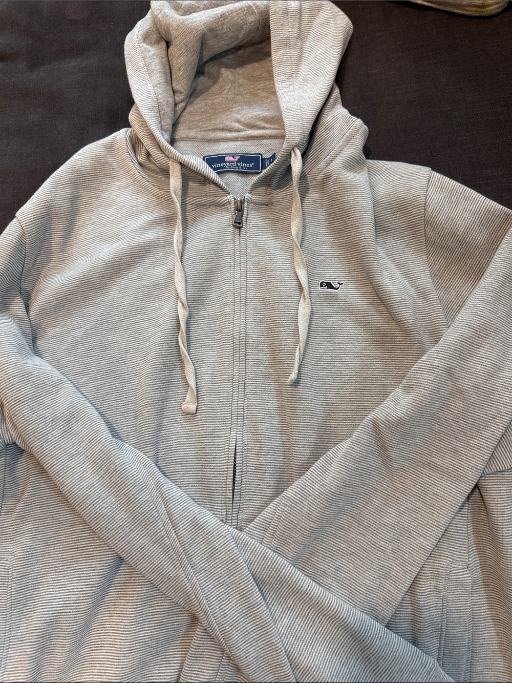 Vineyard Vines Light Gray Ribbed Zip-Up Hoodie